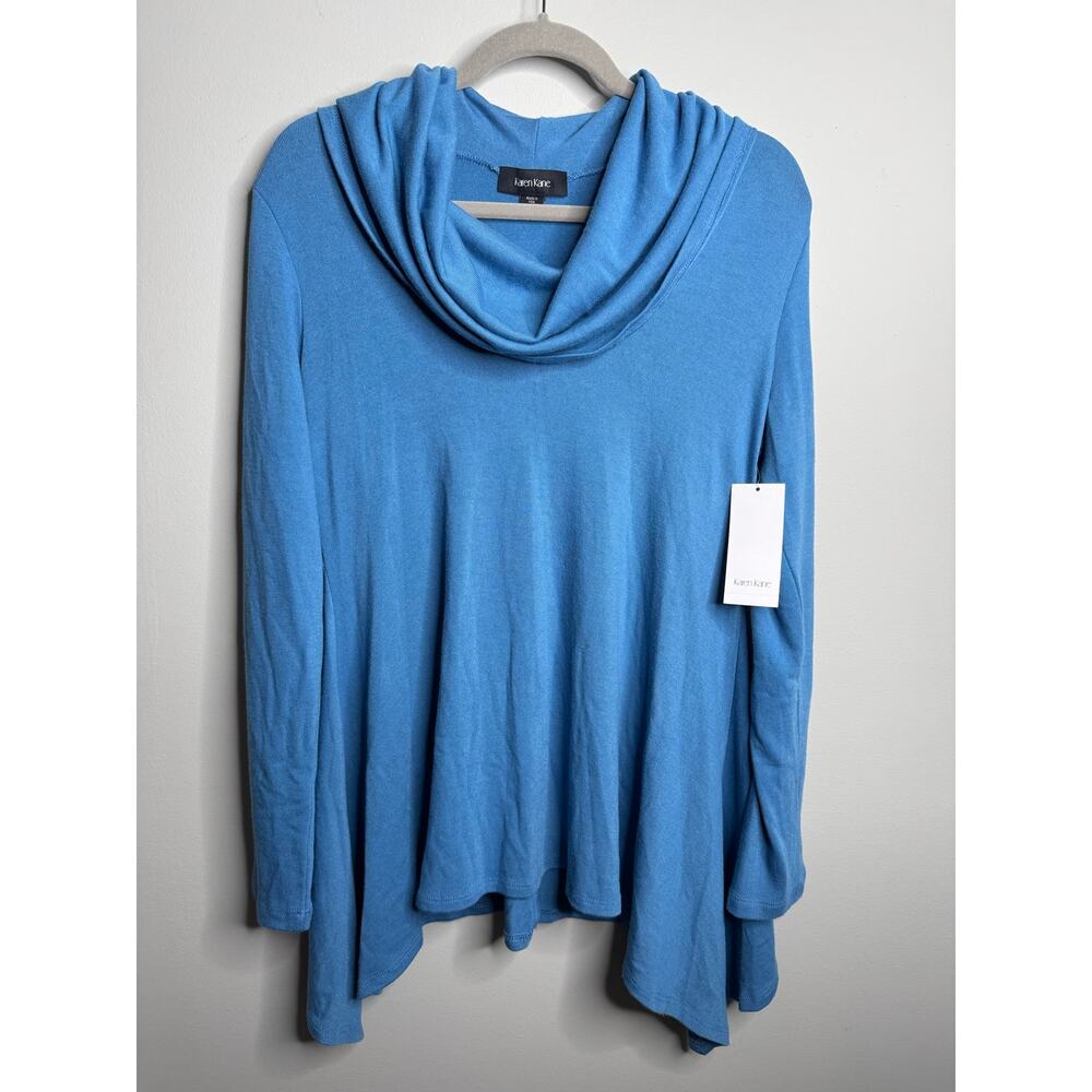 Karen Kane NWT Blue Cowl Neck Asymmetrical Lightweight Knit Sweater - Size XL